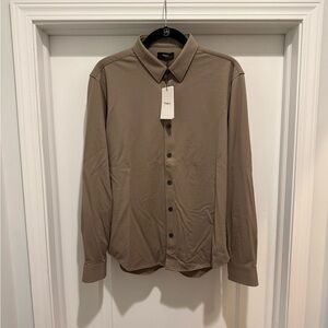 Theory Pique Button Down Shirt — Taupe/Brown/Olive - Large - Bark Color